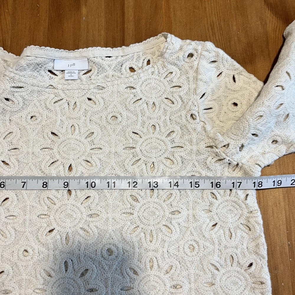 J. Jill Women's Barley Crochet Top Petite S Cream Floral Eyelet 3/4 Slv Cottage - Picture 7 of 8